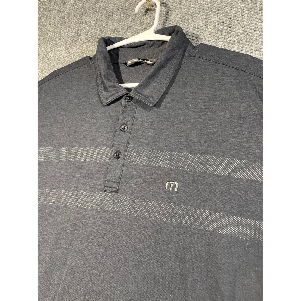 TravisMathew Mens XL Polo Shirt‎ Charcoal Grey Heather Striped Short Sleeve Golf